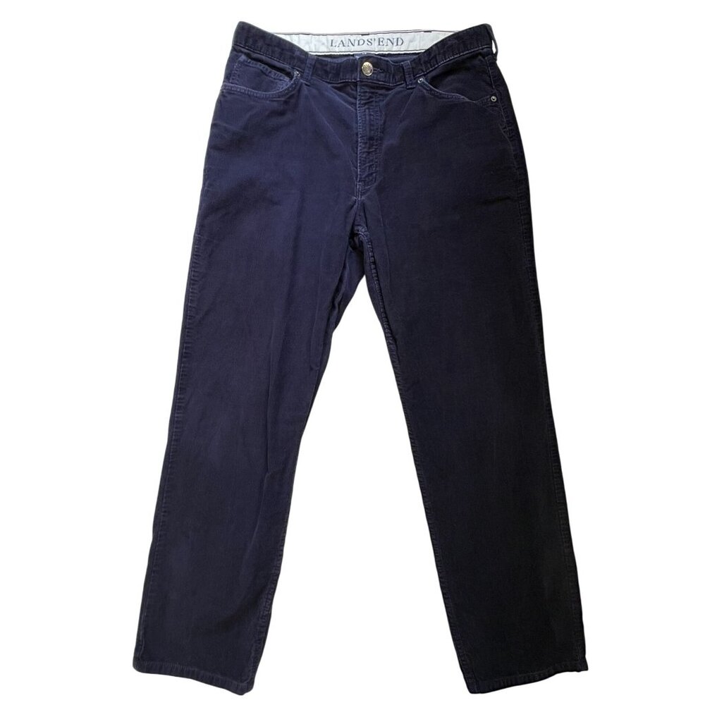 Lands End Mens Corduroy Pants 36 Traditional Fit Slim Fit Straight Leg Blue